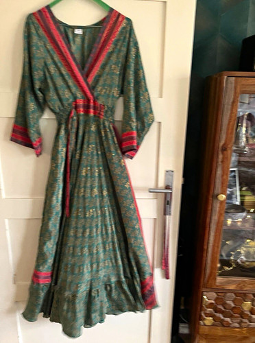 Damen maxikleid lang grün - maxikleid, grün/rot